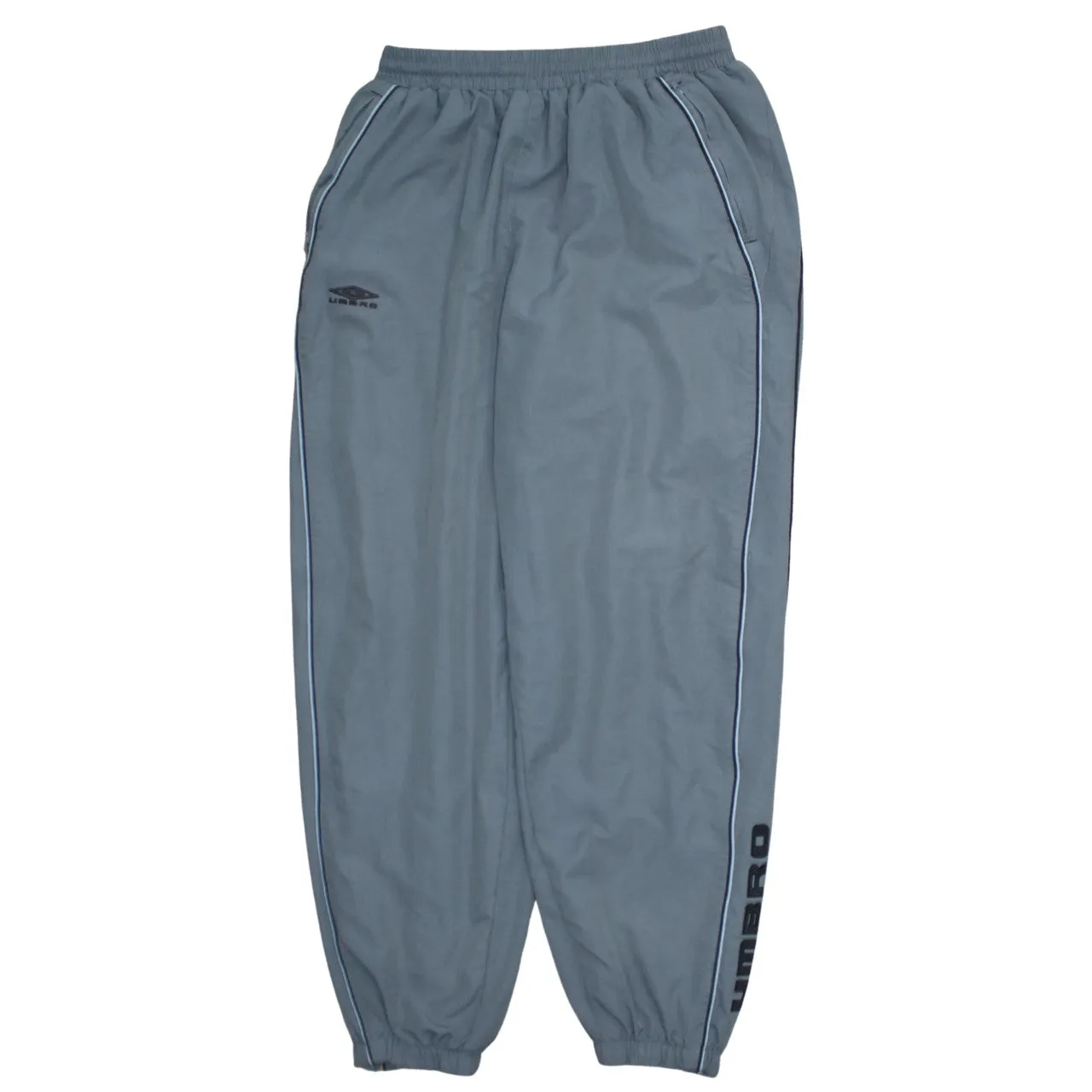 Umbro Grey Joggers Men’s Medium Elasticated Cuffs Printed Logos Contrast Piping Track Pants sold by Vintage Club