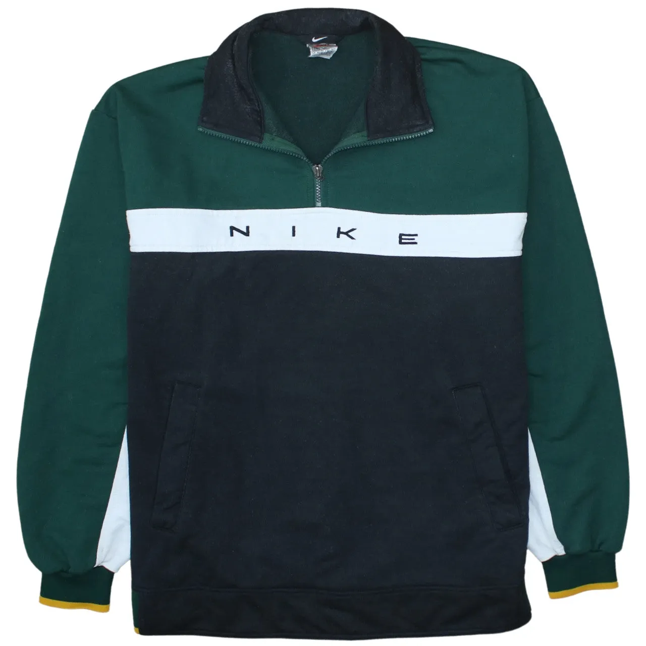 Nike Green Black Quarter Zip Sweatshirt Men's Large Embroidered Logo Colour Block Pullover Top sold by Vintage Club