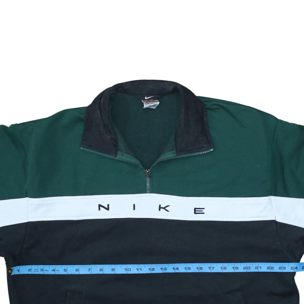 Nike Green Black Quarter Zip Sweatshirt Men's Large Embroidered Logo Colour Block Pullover Top sold by Vintage Club product image thumbnail 5