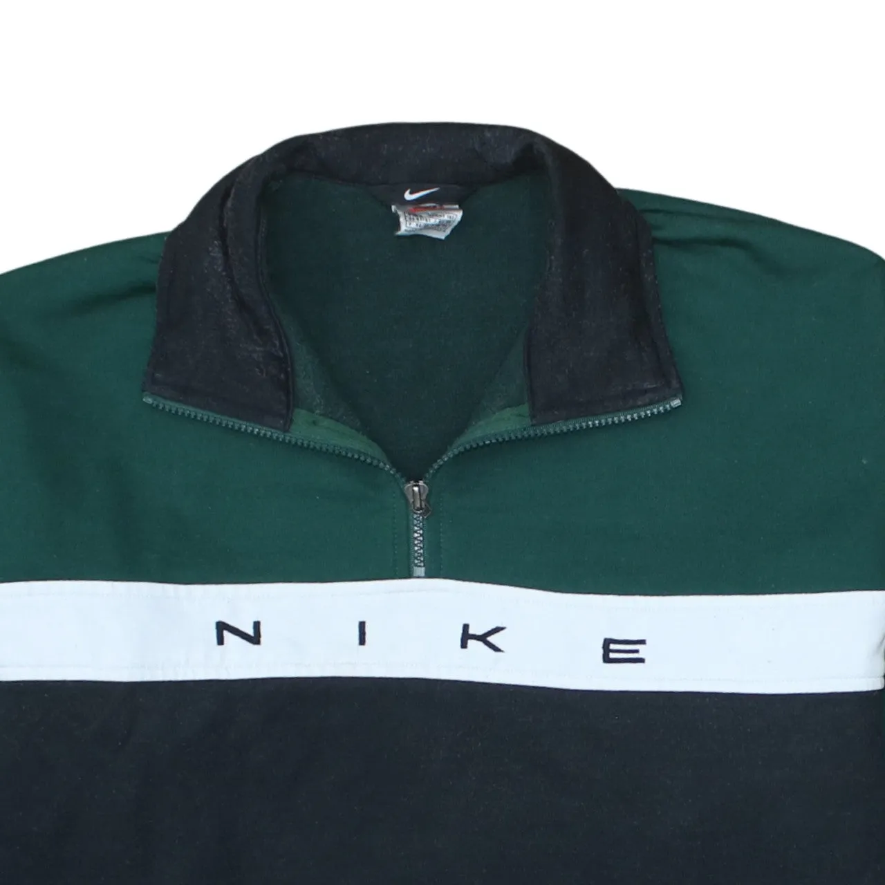 Nike Green Black Quarter Zip Sweatshirt Men's Large Embroidered Logo Colour Block Pullover Top sold by Vintage Club product image thumbnail 3