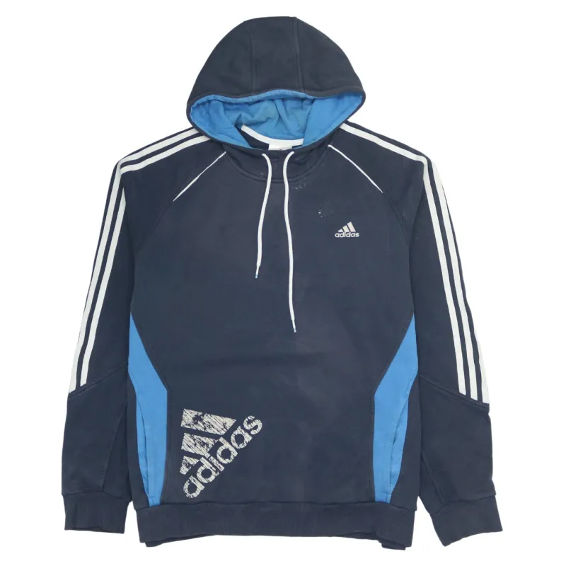 Adidas Men's XLarge 90's Vintage Navy Blue Hoodie Striped Sleeves made by Adidas