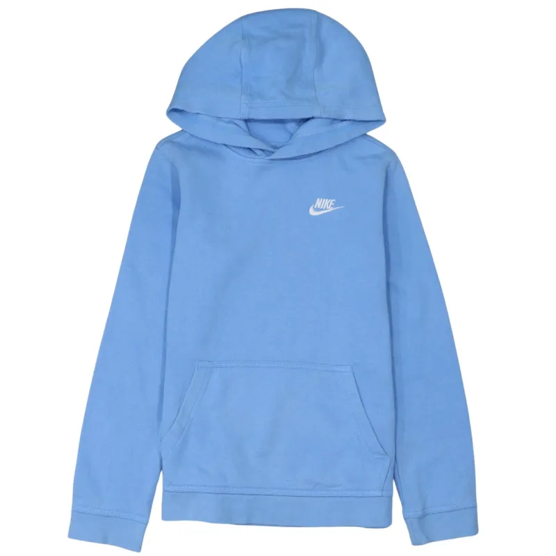 Nike Light Blue Hoodie Women's Large Printed Swoosh Logo Front Pocket Pullover Sweatshirt made by Nike