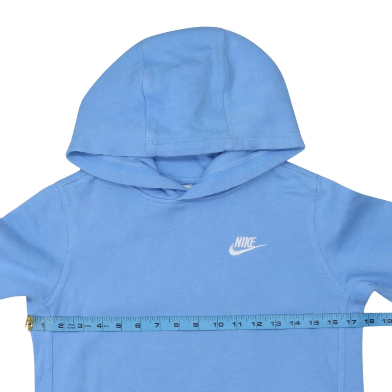 Nike Light Blue Hoodie Women's Large Printed Swoosh Logo Front Pocket Pullover Sweatshirt sold by Vintage Club product image thumbnail 5