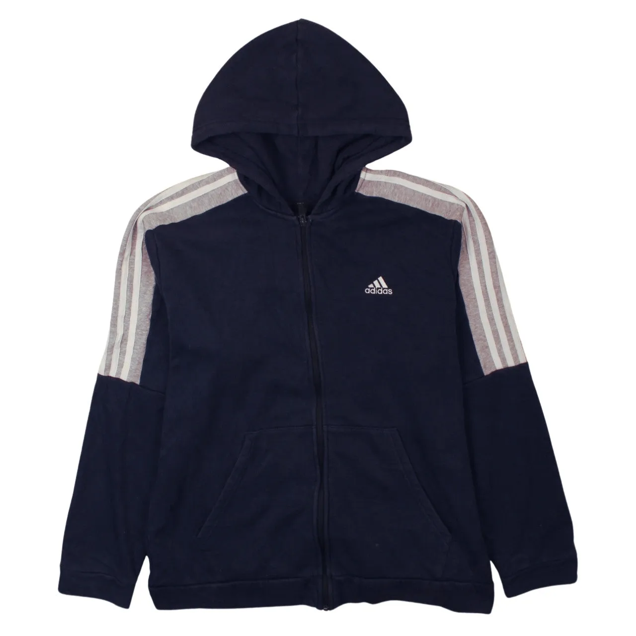 Adidas Navy Blue 90s Vintage Full Zip Hoodie XL Striped Sleeves sold by Vintage Club