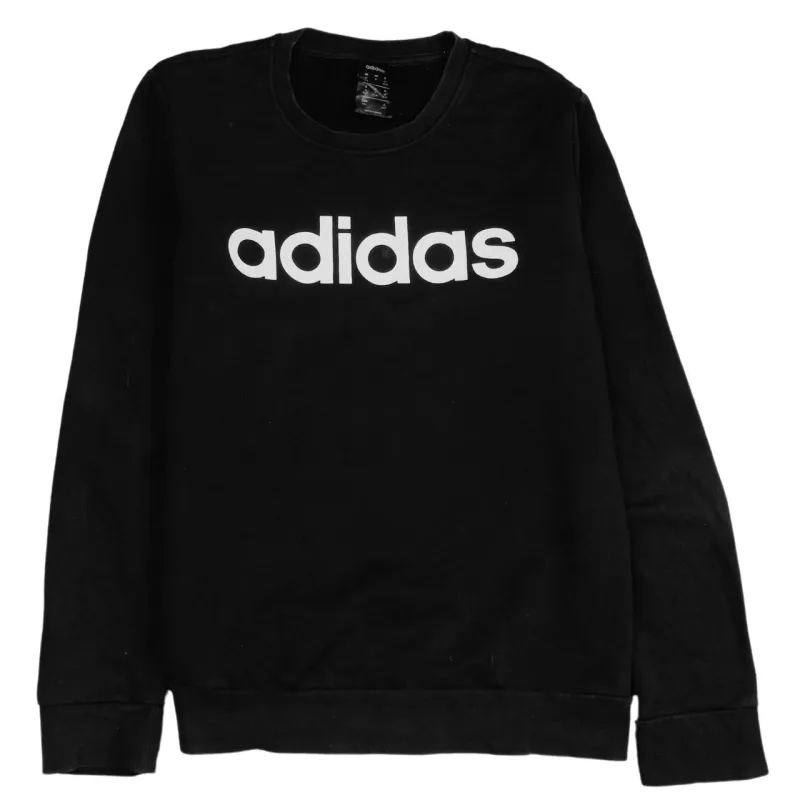 Adidas Black Sweatshirt Women's Medium Printed Logo Crewneck Pullover Fleece Top made by Adidas