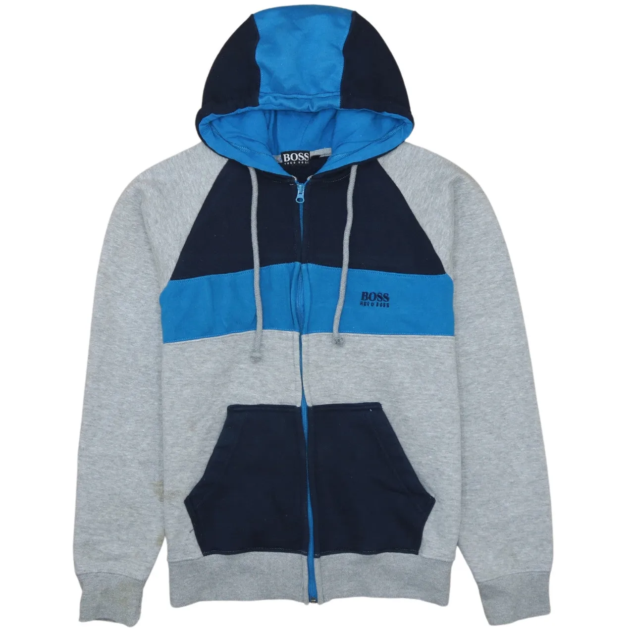 HUGO BOSS 90's Vintage Full Zip Hoodie Small Grey & Navy Drawstring sold by Vintage Club