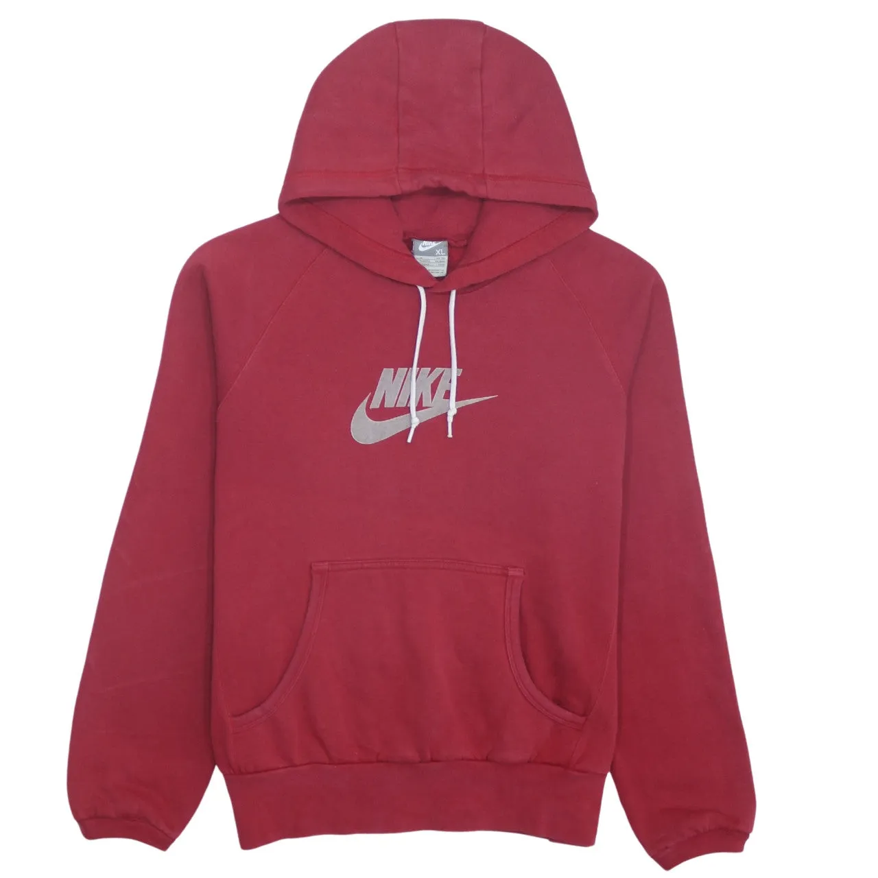 Nike Burgundy Red Hoodie Men’s XLarge Printed Swoosh Logo Front Pocket Pullover Sweatshirt sold by Vintage Club