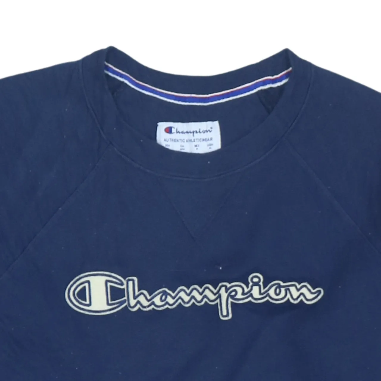 Champion Navy Blue Sweatshirt Men's Medium Embroidered Script Logo Ribbed Crewneck Pullover sold by Vintage Club product image thumbnail 3