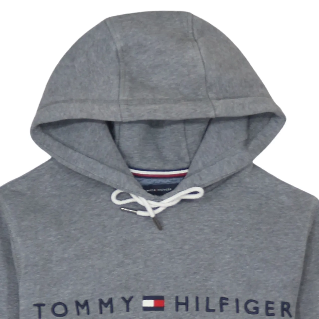 Tommy Hilfiger Grey Hoodie Men's Small Printed Logo Drawstring Hood Front Pocket Sweatshirt sold by Vintage Club product image thumbnail 3