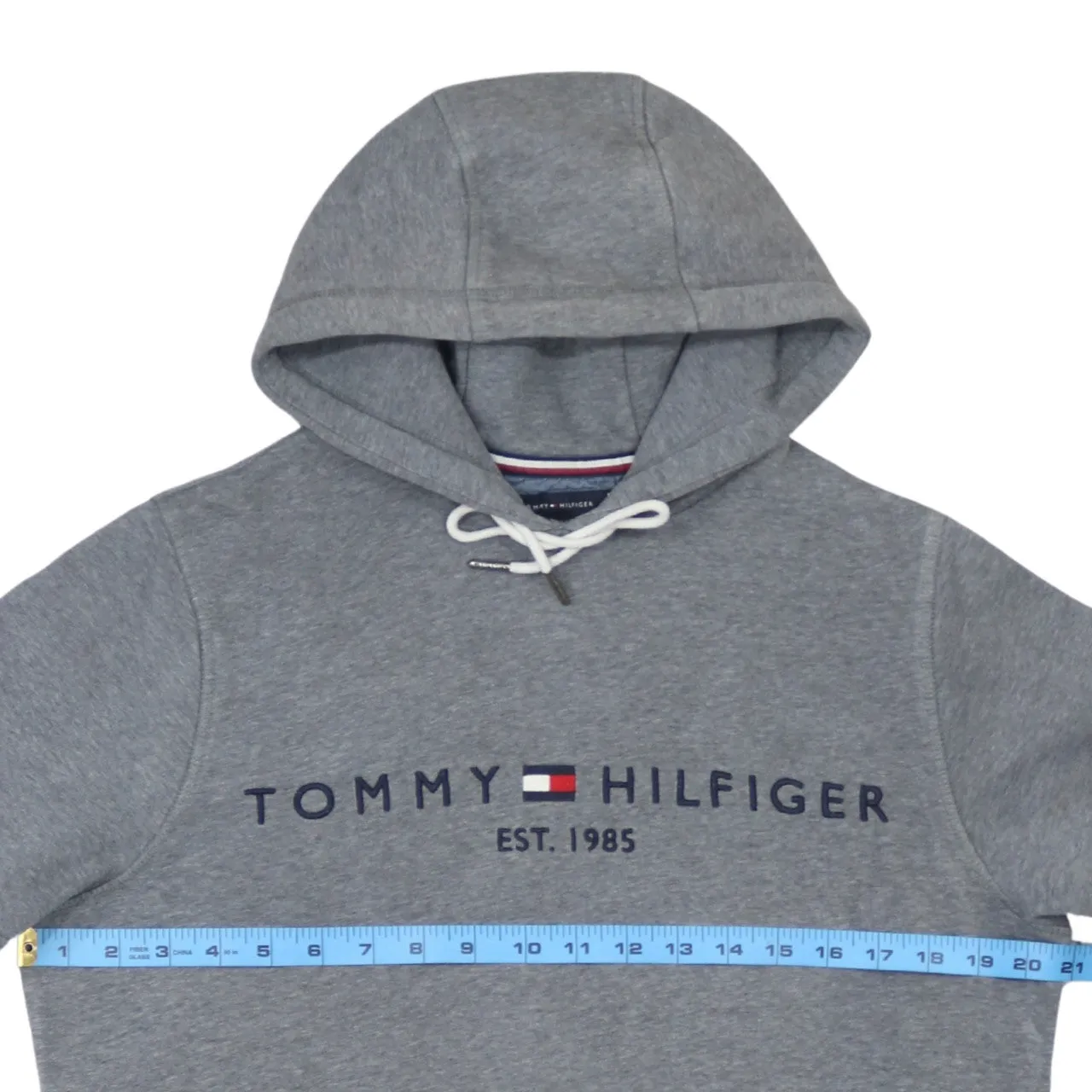Tommy Hilfiger Grey Hoodie Men's Small Printed Logo Drawstring Hood Front Pocket Sweatshirt sold by Vintage Club product image thumbnail 5