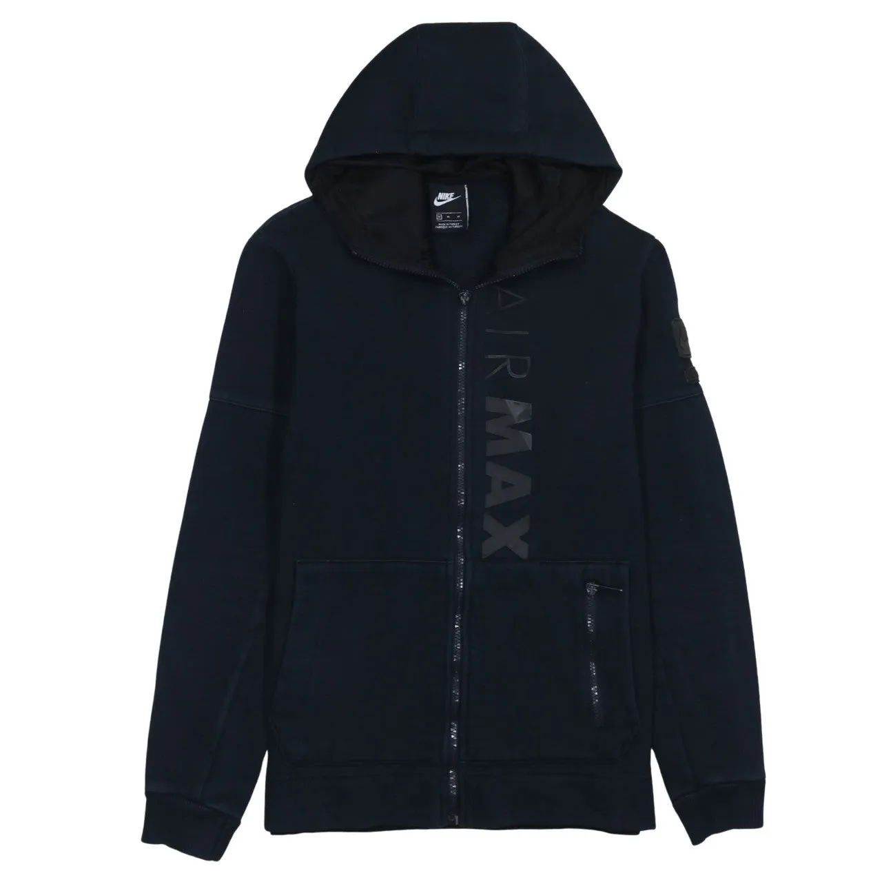 Nike Black Air Max Hoodie Men's Medium Full Zip Printed Logo Front Pockets Sweatshirt sold by Vintage Club