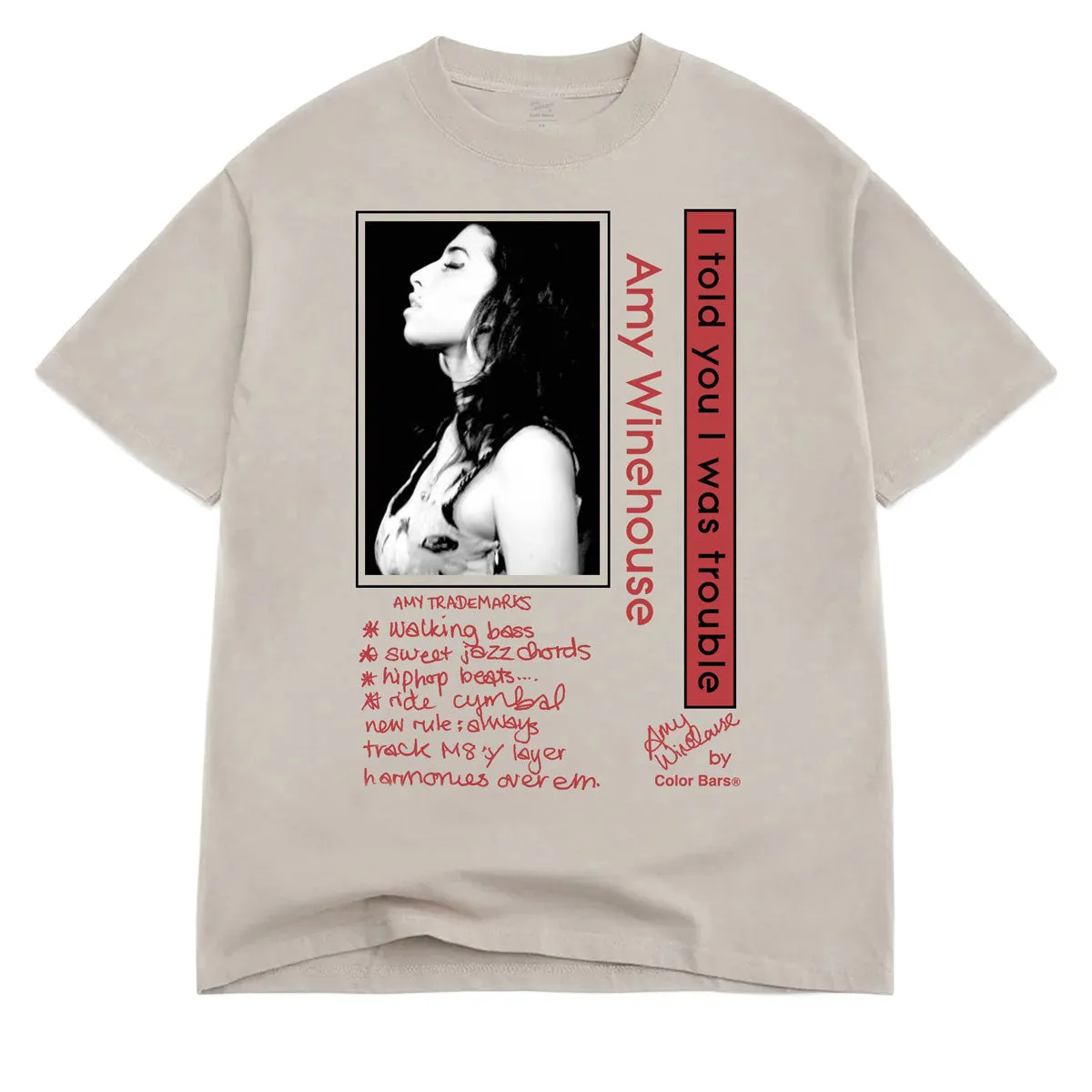 Color Bars x Amy Winehouse Trouble T-Shirt - Tan sold by CCS