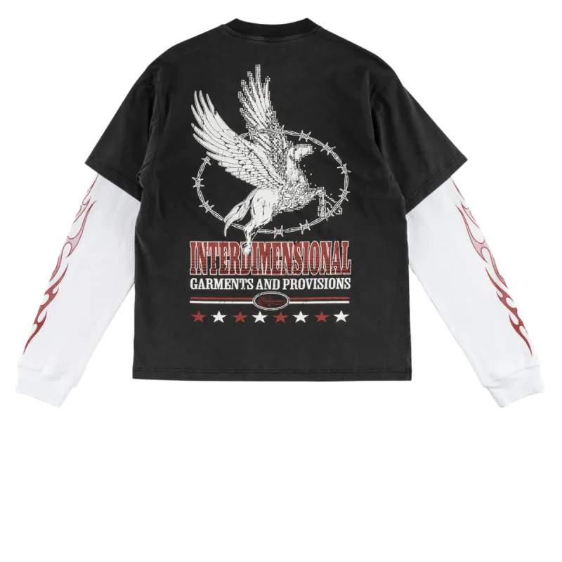 Welcome Pegasus Layered Long Sleeve T-Shirt - Vintage Black/White sold by CCS