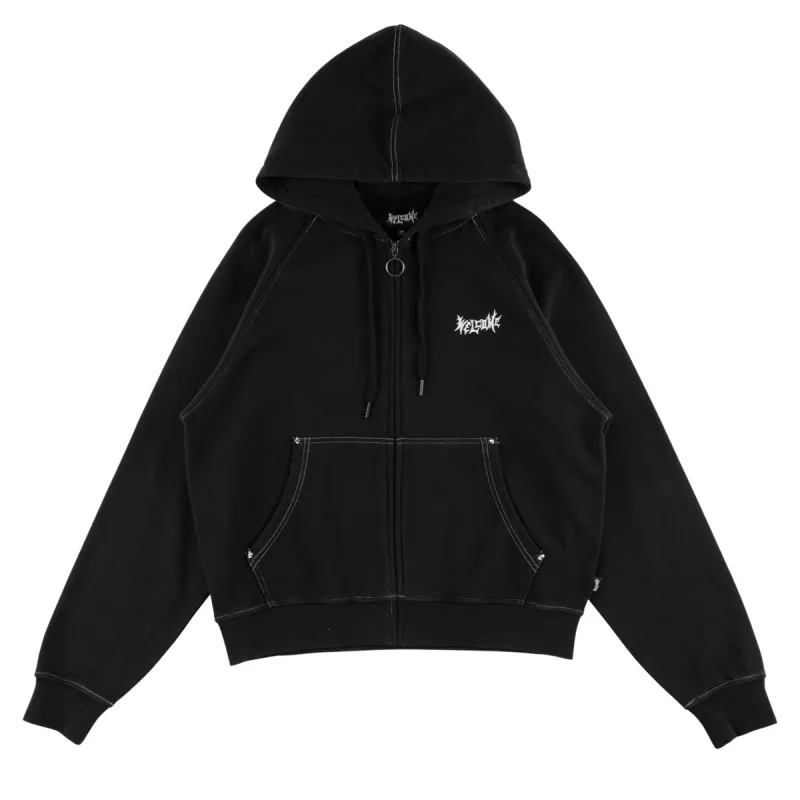 Welcome Vamp Cropped Studded Zip Hoodie - Black made by CCS