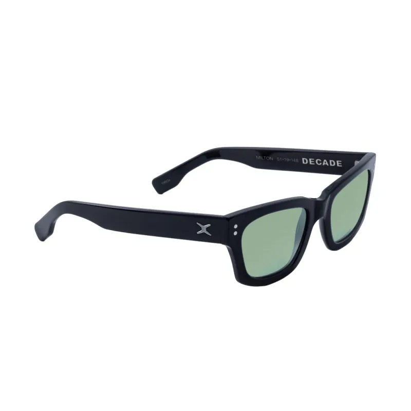 Decade Milton 60s Sunglasses - Gloss Black Acetate/Green CR39 sold by CCS