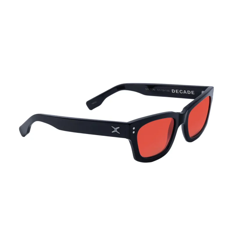 Decade Milton 60s Sunglasses - Gloss Black Acetate/Red CR39 sold by CCS