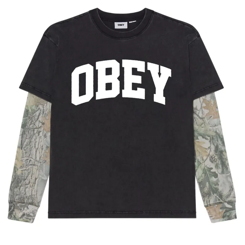 Obey Collegiate 2fer Thermal Long Sleeve T-Shirt - Dusty Limo Black/Vintage Wood Camo sold by CCS