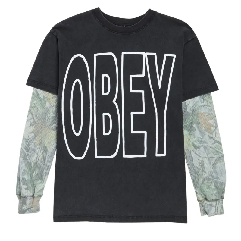 Obey Stretched 2fer Thermal Long Sleeve T-Shirt - Dusty Limo Black/Vintage Wood Camo sold by CCS
