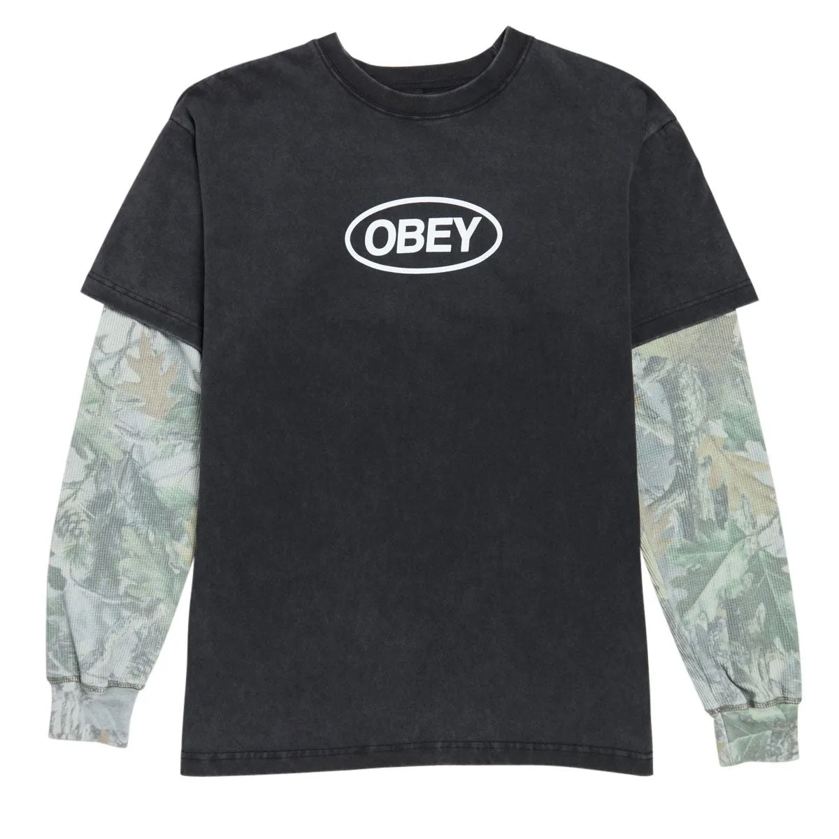 Obey Oval 2fer Thermal Long Sleeve T-Shirt - Dusty Limo Black/Vintage Wood Camo sold by CCS