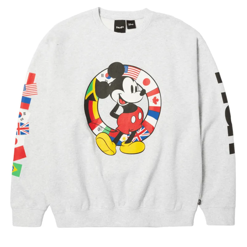 HUF x Mickey Mouse Worldwide Tour Sweatshirt - Heather Grey sold by CCS