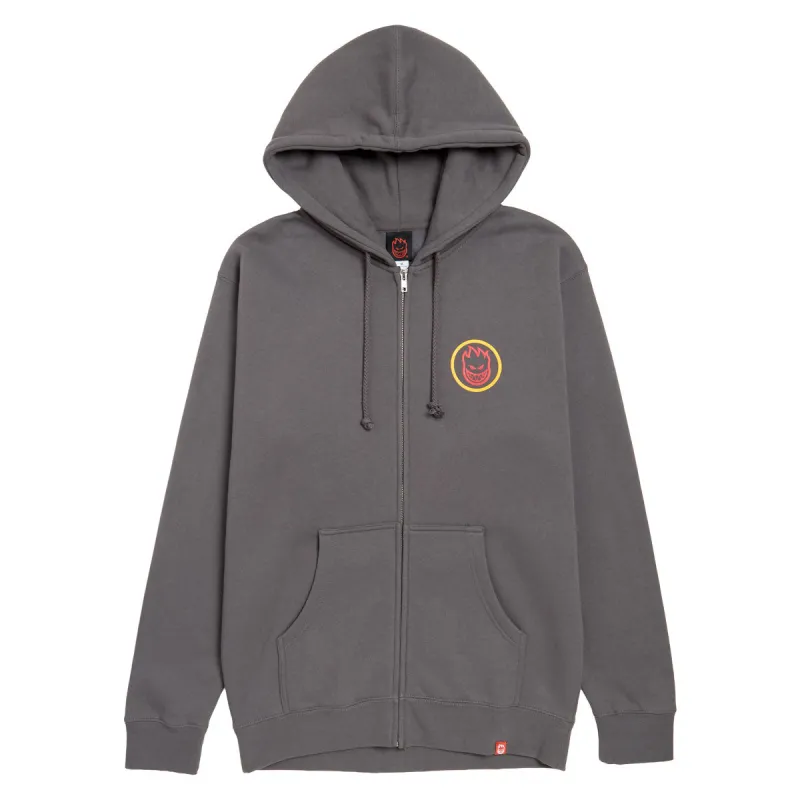 Spitfire Classic Swirl Overlay Zip Up Hoodie - Charcoal/Yellow/Red sold by CCS