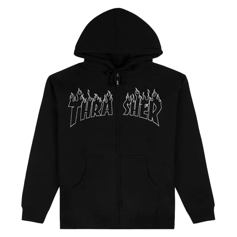 Thrasher Flame Embroidered Zip Hoodie - Black made by Thrasher