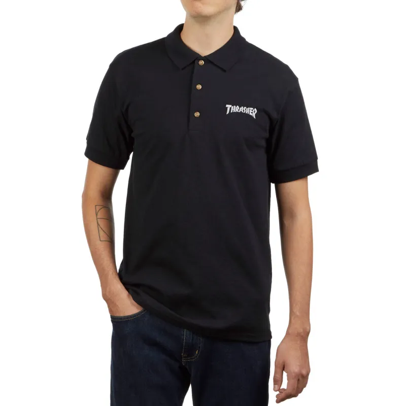 Thrasher Logo Embroidered Polo Shirt - Black sold by CCS