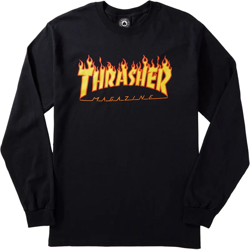 Thrasher Flame Long Sleeve T-Shirt - Black sold by CCS