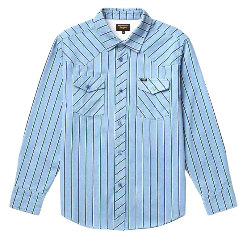 Seager Amarillo Long Sleeve Shirt - Steel Blue Stripe sold by CCS