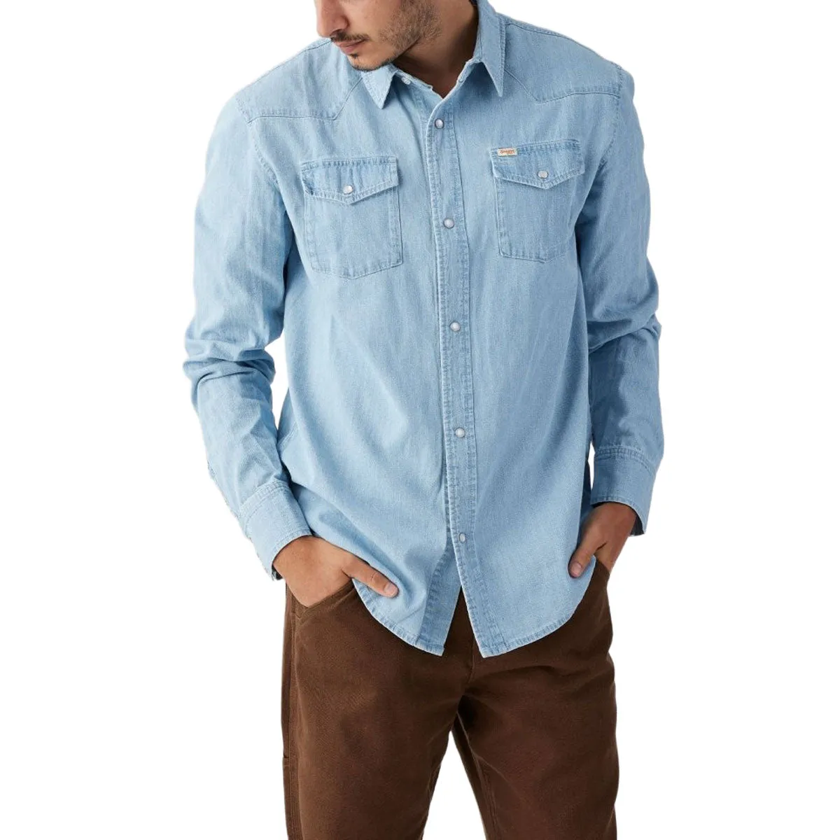 Seager Reagan Long Sleeve Pearl Snap Shirt - Light Wash sold by CCS product image thumbnail 4