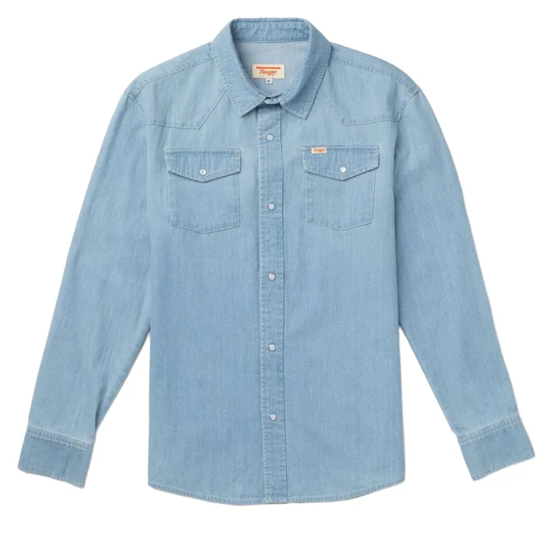 Seager Reagan Long Sleeve Pearl Snap Shirt - Light Wash sold by CCS