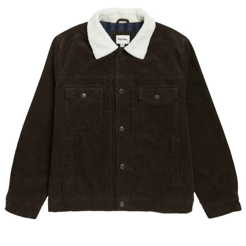 Rhythm Flannel Lined Cord Trucker Jacket - Chocolate sold by CCS