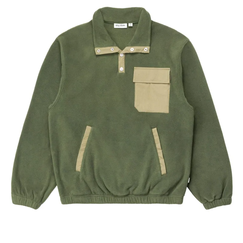 Rhythm Floresta Button Fleece Sweatshirt - Dark Green sold by CCS