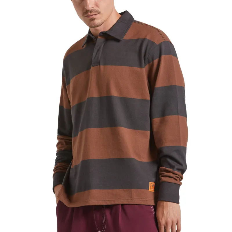 Brixton Union Heavyweight Rugby Polo Shirt - Washed Black/Pinecown Brown sold by CCS