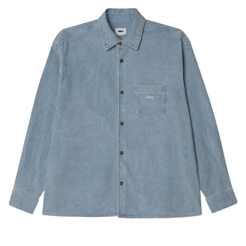 Obey Buckley Corduroy Long Sleeve Shirt - Blue Fog Faded Wash sold by CCS