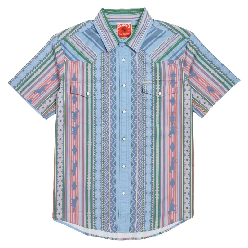 Sendero The Wyatt Pearl Snap Serape Shirt - Western Stripe Sky Blue sold by CCS