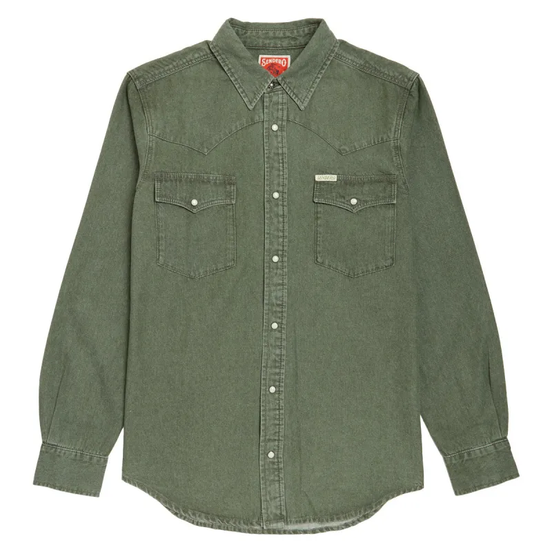 Sendero The Wyatt Pearl Snap Long Sleeve Shirt - Faded Olive sold by CCS
