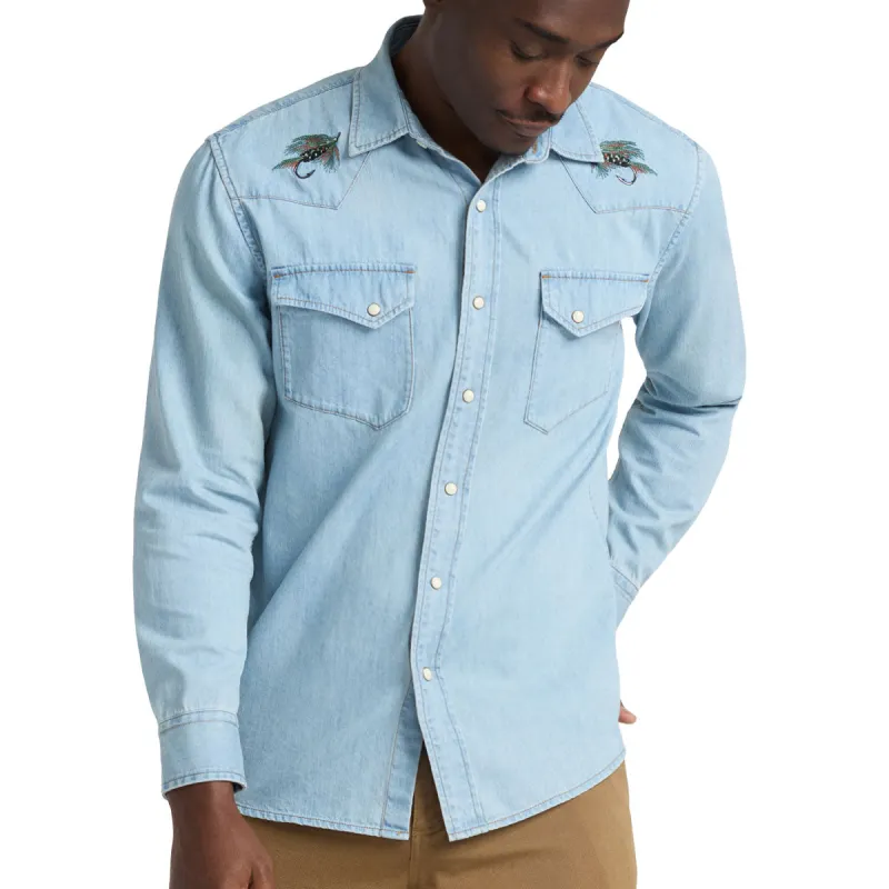 Pendleton Gambler Denim Long Sleeve Shirt - Light Denim/Salmon sold by CCS