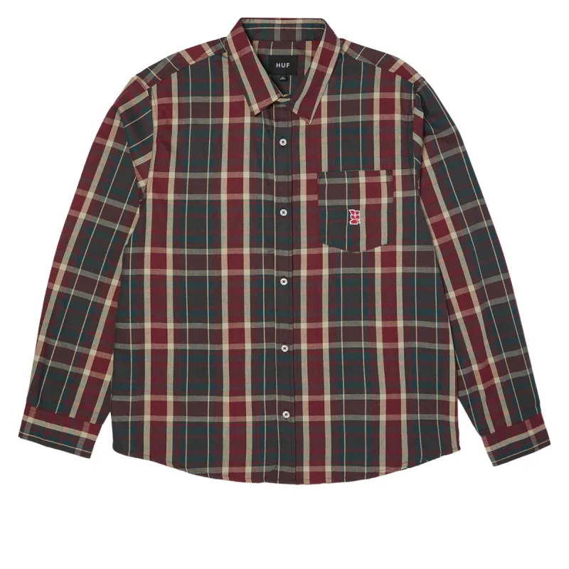 HUF Megablast Plaid Long Sleeve Shirt - Deep Wine sold by CCS