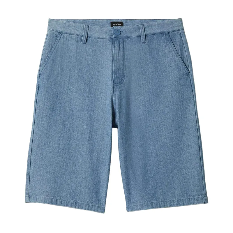 Brixton Choice Chino Baggy Shorts - Light Wash Denim Herringbone sold by CCS