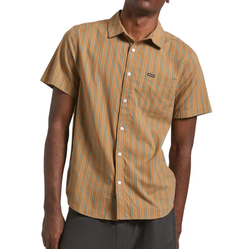 Brixton Charter Stripe Shirt - Rustic Caramel/Night Sage sold by CCS