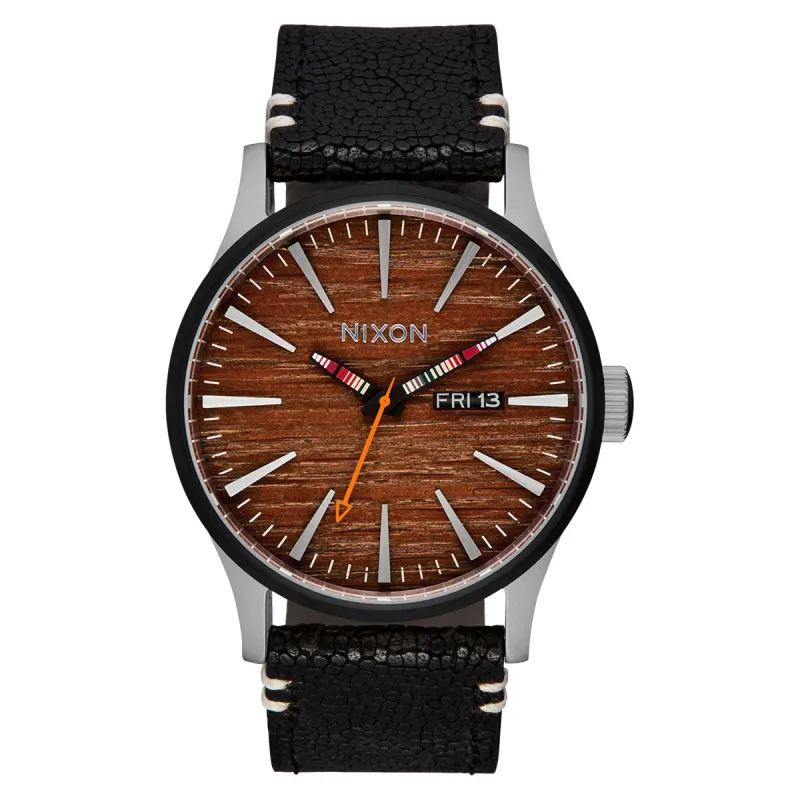 Nixon Sentry Leather Watch - Silver/Rosewood/Black sold by CCS