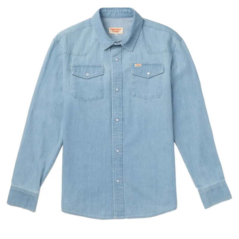 Seager Reagan Long Sleeve Pearl Snap Shirt - Light Wash sold by CCS