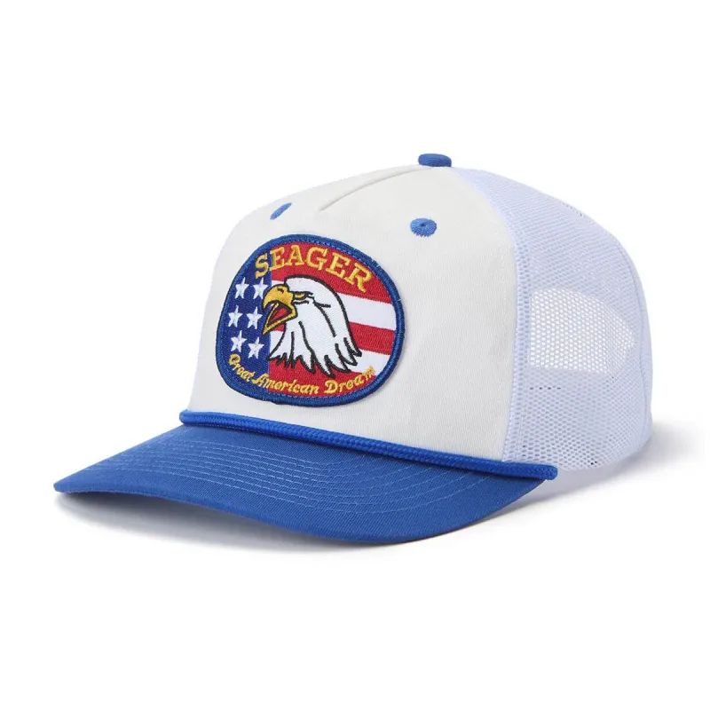 Seager Great American Dream Trucker Snapback Hat - White/Navy made by Seager