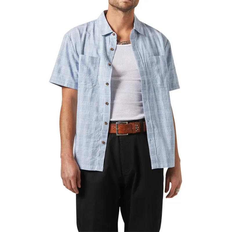 Brixton Cru Oxford Plaid Shirt - Light Blue/White Plaid made by Brixton