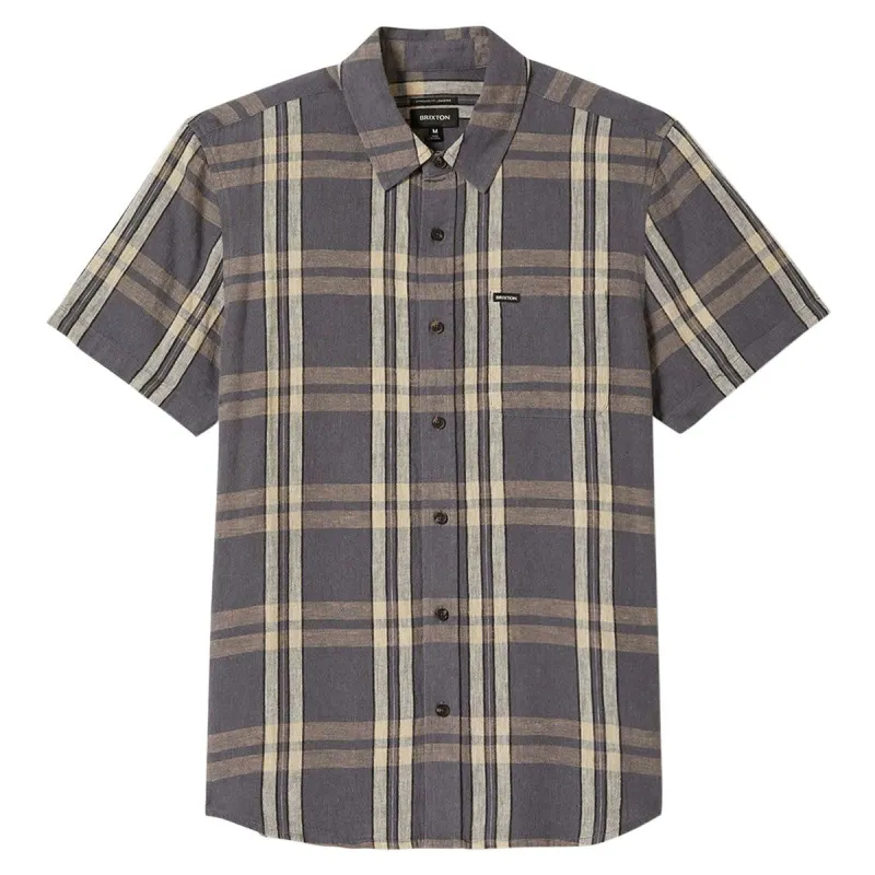 Brixton Charter Linen Blend Shirt - Charcoal/Beige Plaid sold by CCS