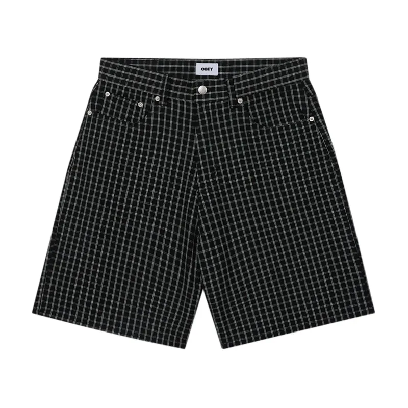 Obey Plaid Baggy Denim Shorts - Black Multi sold by CCS