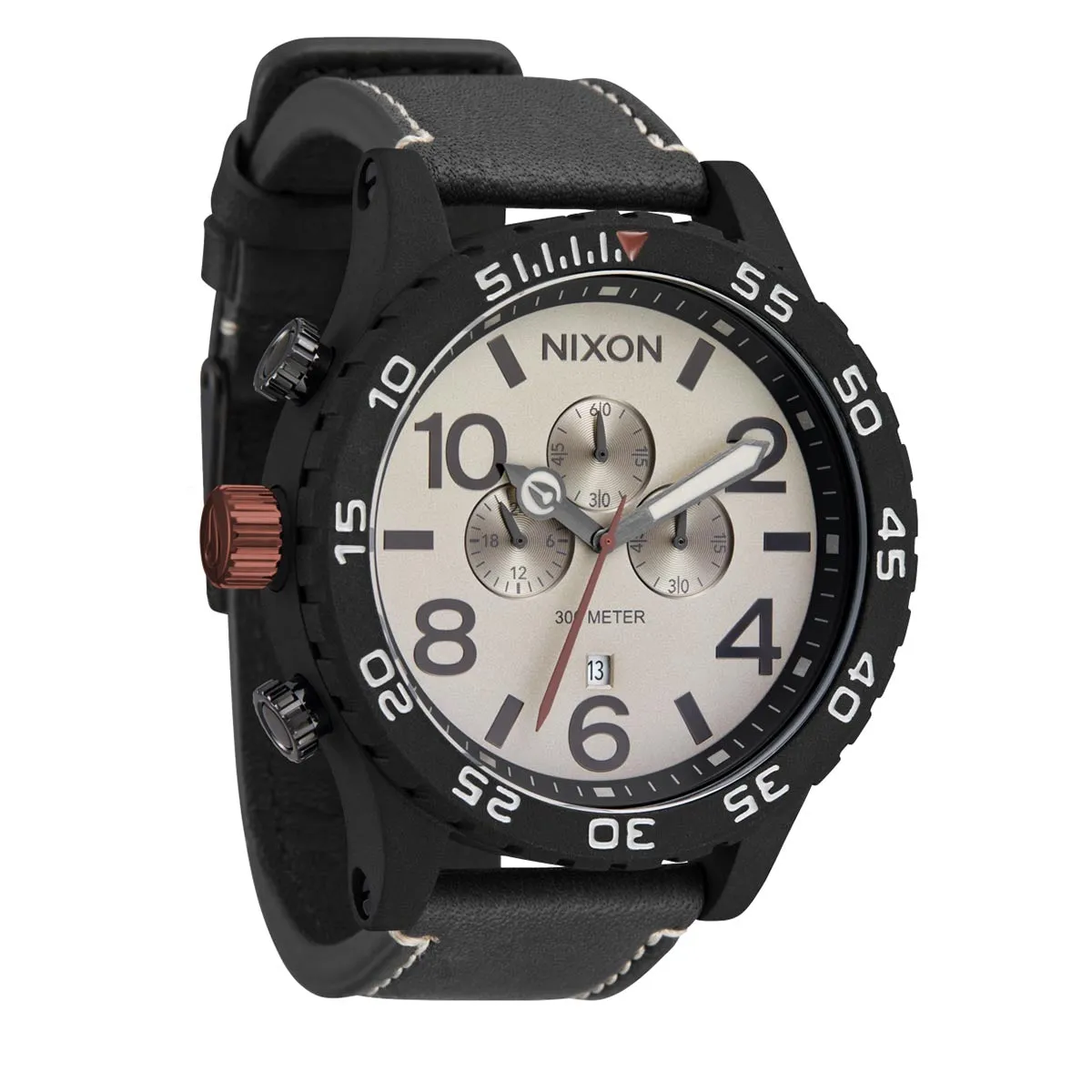 Nixon 51-30 Chrono Leather Watch - Black/Pumice/Charcoal sold by CCS