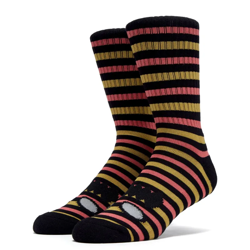 Toy Machine Monster Face Mini Stripes Socks - Black/Mustard sold by CCS