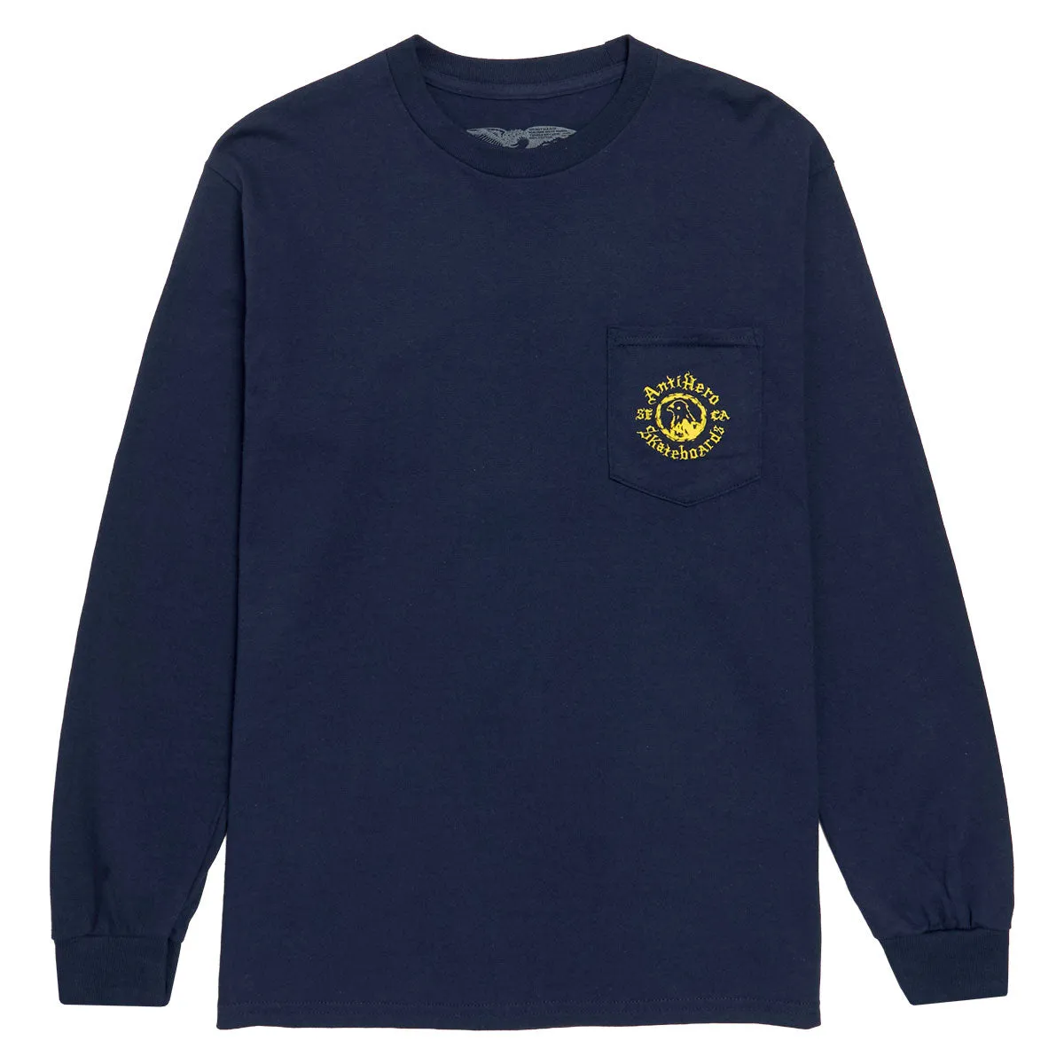 Anti-Hero Pigeon Motion Long Sleeve Pocket T-Shirt - Navy/Yellow sold by CCS